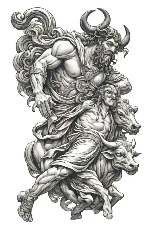 Realistic Greek God With A Bull In The Background Black