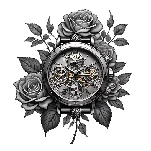 Steam Punk Watch Surrounded By Roses Growing