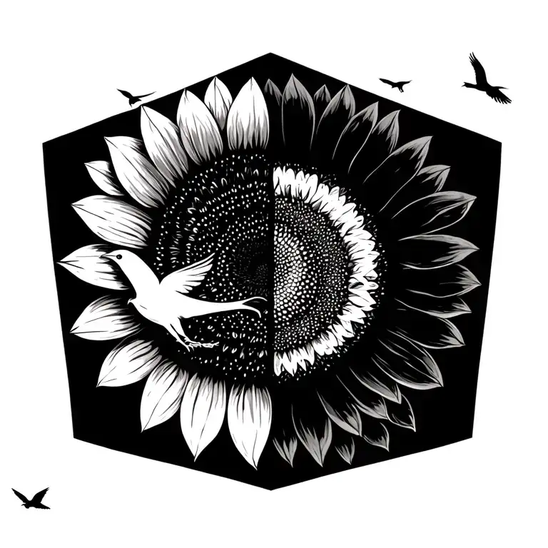 Half Sunflower Half Halo Birds Flying Away