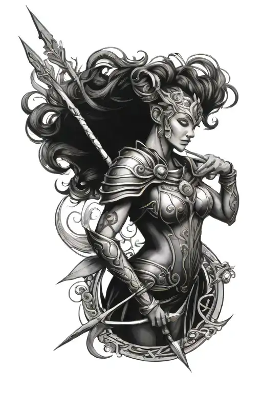 Woman Sagittarius Warrior Full Body Fire Profile