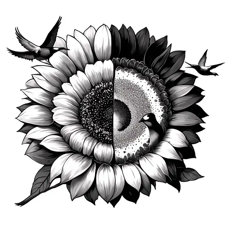 Half Sunflower Half Halo Birds Flying Away Memorial