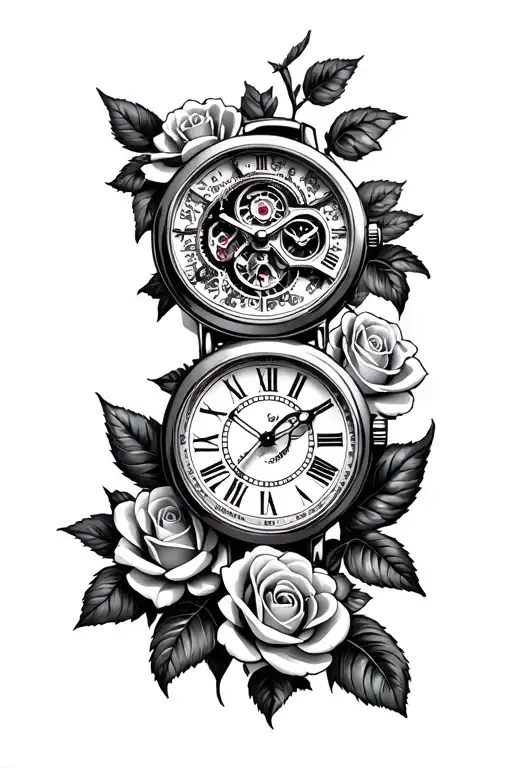 Steam Punk Watch Surrounded By Roses Growing
