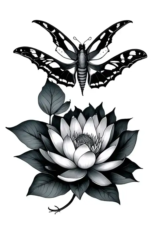 Luna Moth And Lotus Flower Blooming