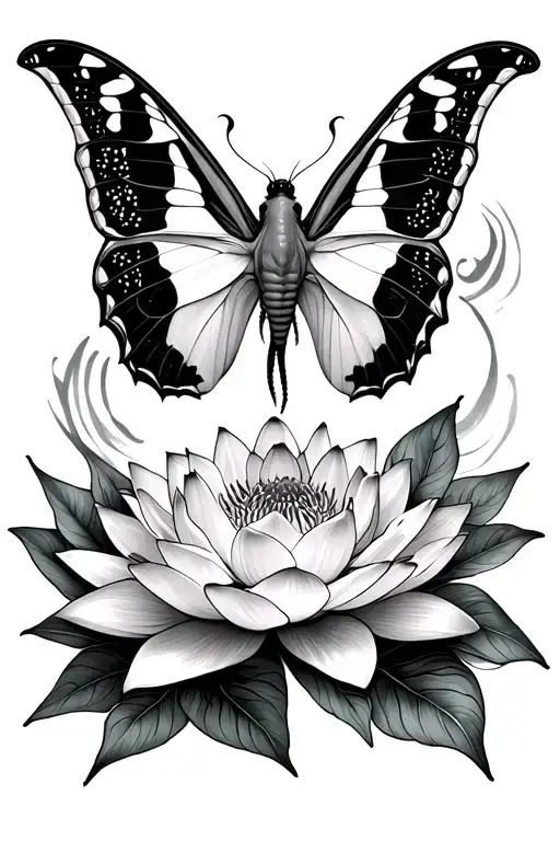 Luna Moth And Lotus Flower