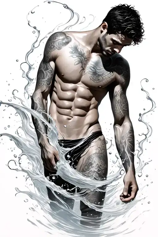 A Full Body Man With Water Swirling Around His Body'