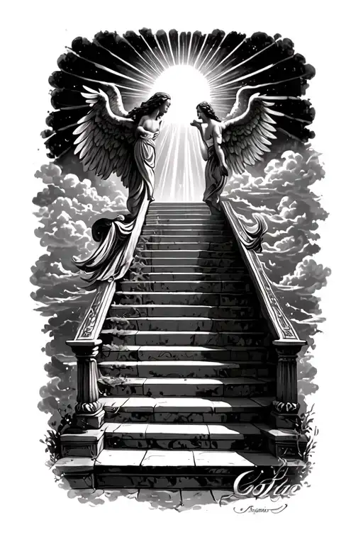 Stairway To Heaven Walking Up Stairs Angels Sun Rays Clouds Heaven Gate At The Top Of The Stairs