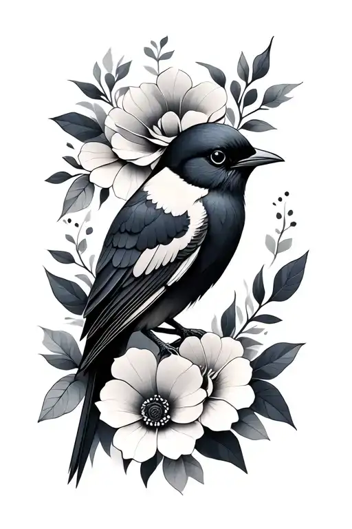 Geometric Bird Tattoo With Flowers