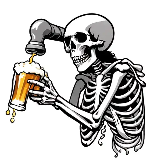 A Skeleton Pouring A Beer Out Of A Beer Tap