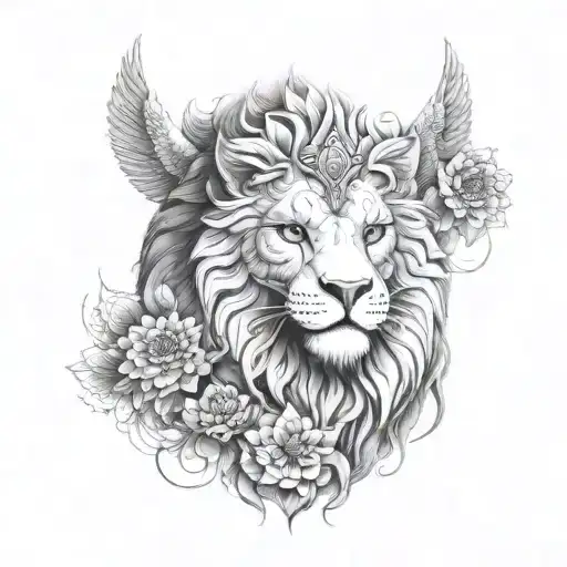 Stoic Philosopher Surrounded By Lion Owl Scales And Lotus Flowers