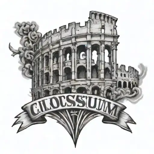 Colosseum Tattoo Design With A Chicano Lettering Under It