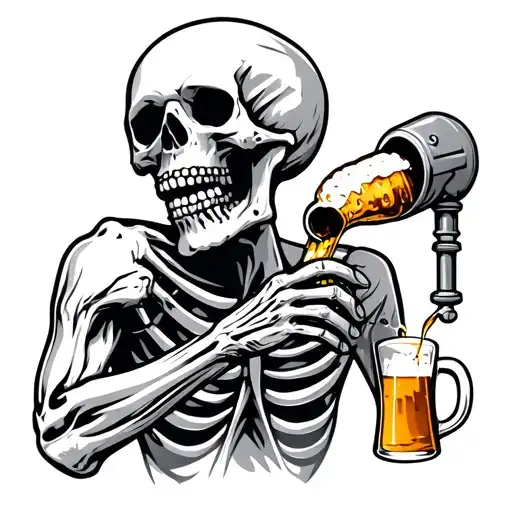 A Skeleton Pouring A Beer Off A Beer Tap