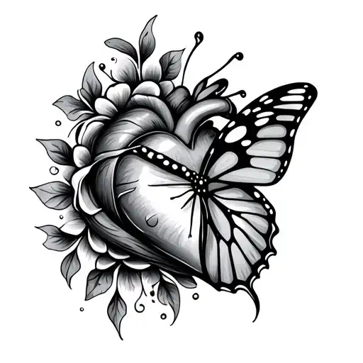 Heart With Waterline And Butterfly