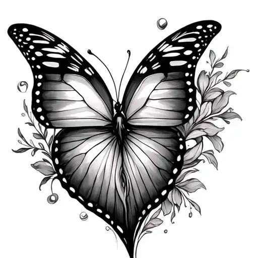 Heart Shape Combined With Waterline And Butterfly