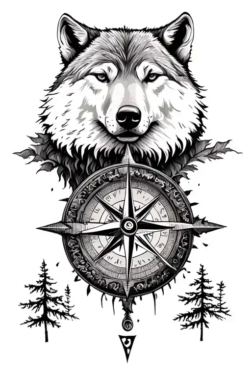 Compass Nature Woods Wolf Bear