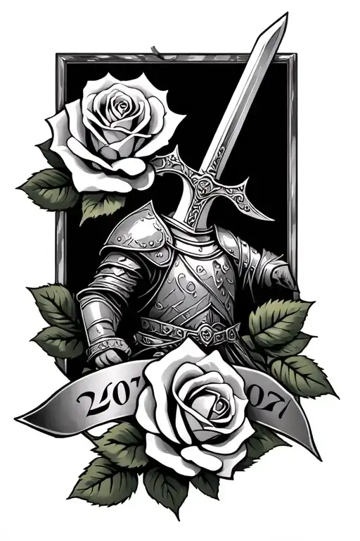 Roses And A Medieval Knight With A Sword In Battle And A Text That Says 2007