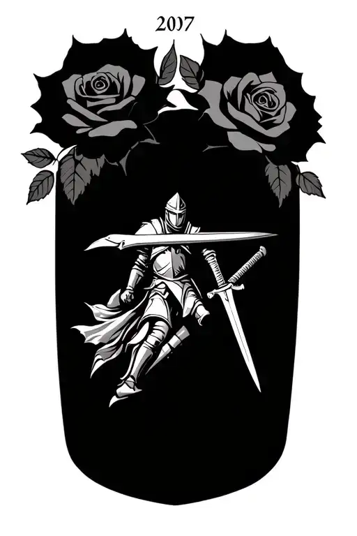 Roses And A Medieval Knight With A Sword In Battle And A Text That Says 2007