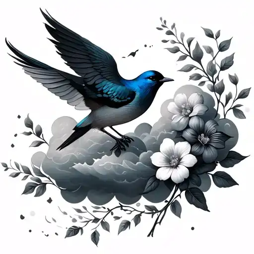 Cloud And Bird With Flowers