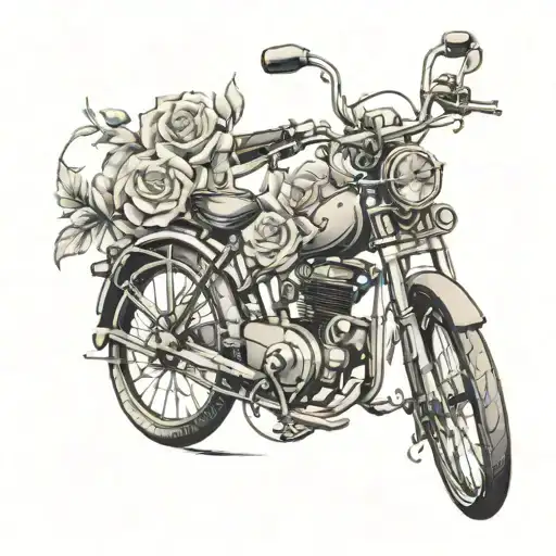 Design A Tattoo Of A Vintage Bicycle With Ornate Floral Patterns Intertwined In The Frame