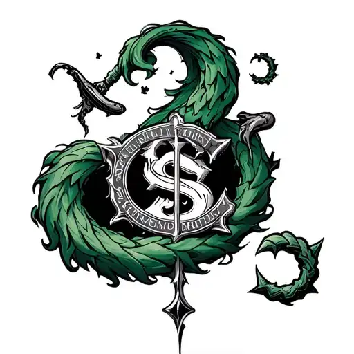 Slytherin With A Gryffindor Symbol Trying To Escape Through The Slytherin Tattooo