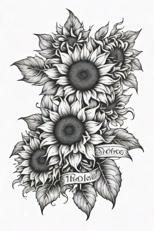 Sunflowers With Kids Name Tattoo Design Combining