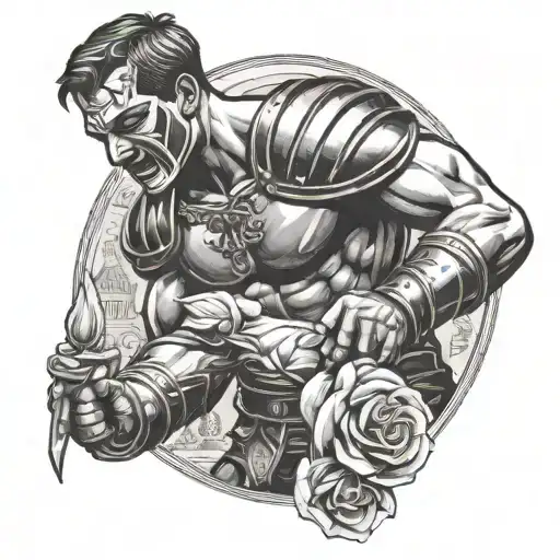A Gladiator Fighting In A Colosseum With A Rose In Hand