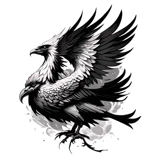 Black Digital Print Of Rising Phoenix