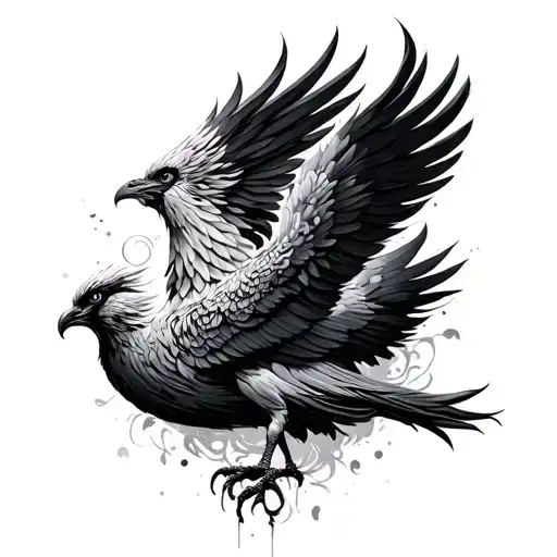 Black Digital Print Of Rising Phoenix