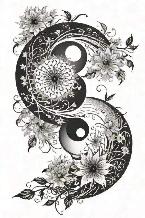 Ying And Yang With Dandelion Blowing