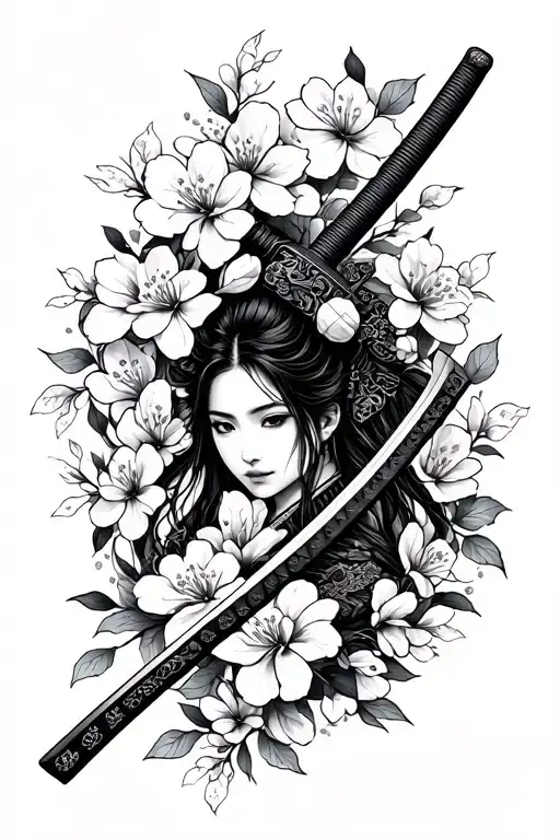 Katana With Cherry Blossom With Family Imgraved In Japense