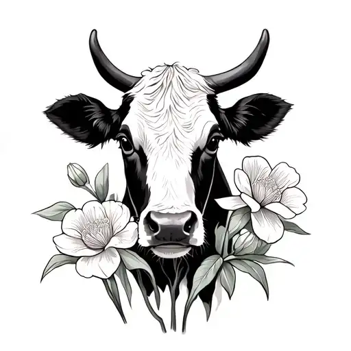 Cow With Carnation Add Narcissus Flower