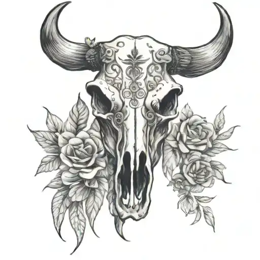 Cow Skull With Flowers