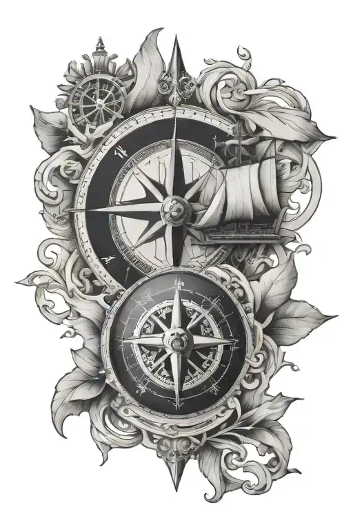 Compass And Ship In Scandinavian Style