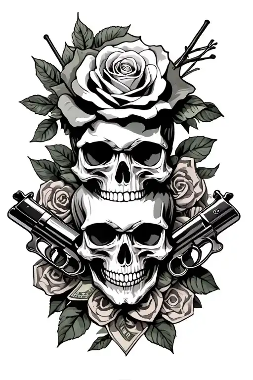 Skulls Rose Money Guns N Roses