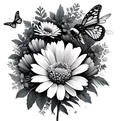 Wildflowers With Butterflies Flying And A Bee