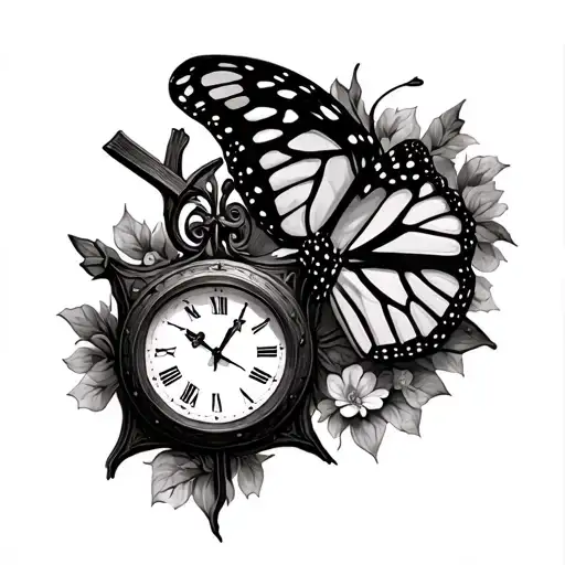 Broken Clock With A Cross And A Monarch Butterfly