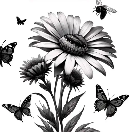 Tall Wildflowers With Butterflies Flying And A Bee