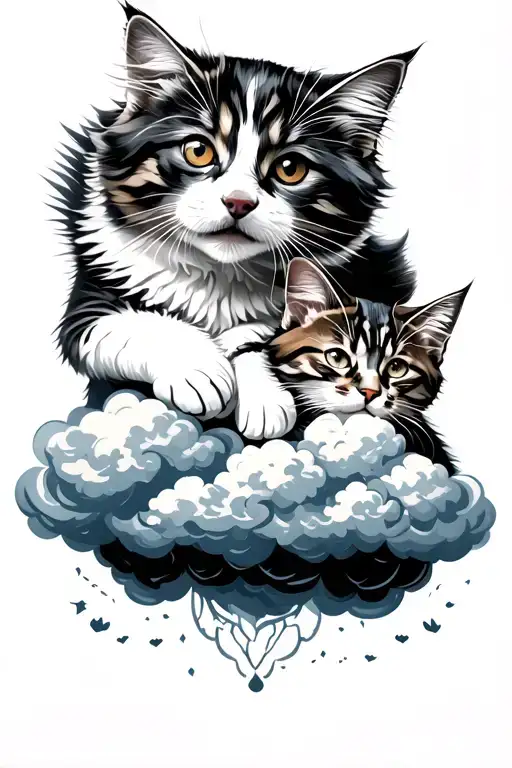 Dog And Cat Paws Walking To Clouds With Dog And Cat On Top Of Cloud