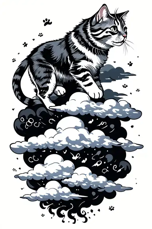 Dog And Cat Paws Walking To Clouds With Dog And Cat On Top Of Cloud