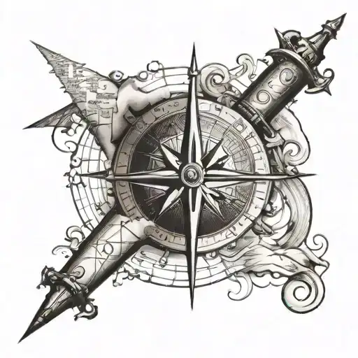 Jon Collin's-black Treasure Map With X And A Compass Rose
