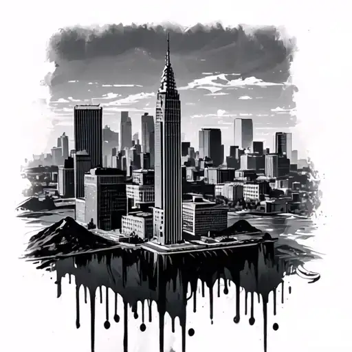 New York Skyline Utah Mountins In Backround