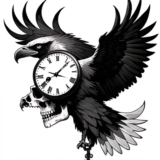 Eagle Over Skull With Clock