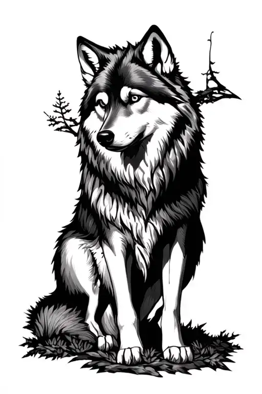 Forest Wolf Tribute Tattoo For Brother