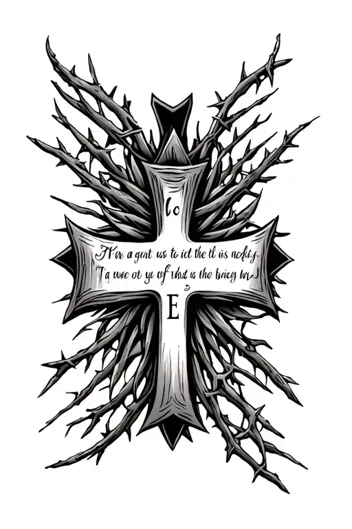 Family Initial In Cross With A Bible Verse And A Crown Of Thorns