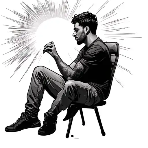 A Man Sitting And A Beam Of Light Around His Head As He Is Thinking Something Important