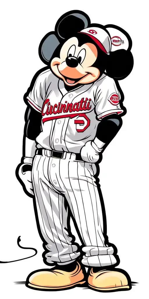 Gangster Disney Mickey Character Wearing Cincinnati Reds Jersey