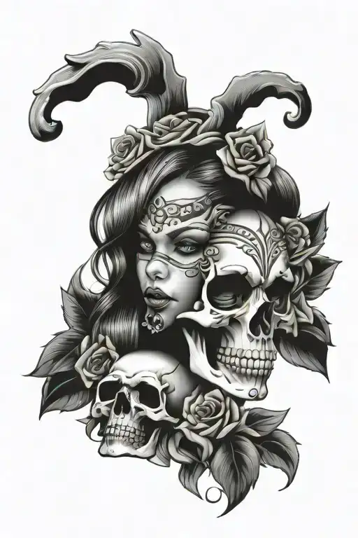 Chicano Girl With Skull Surrounded