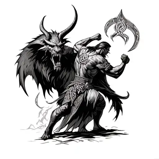 Irish Celtic Warrior Fighting A Demon