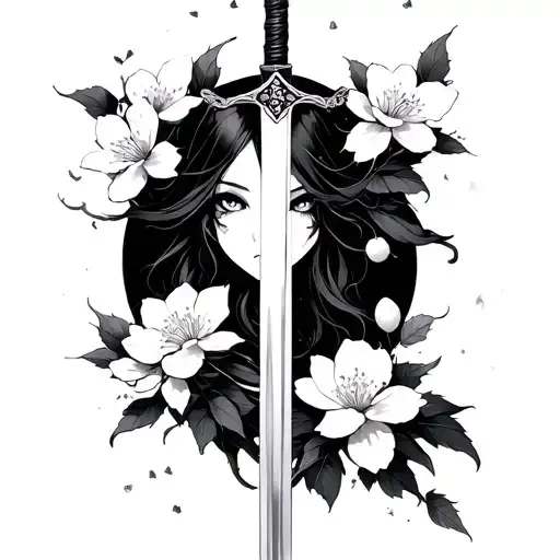 Cherry Blossom With Sword With Anime