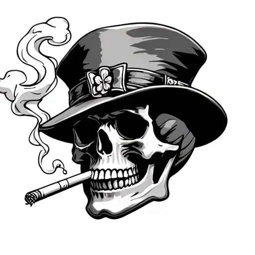 Skull With An Irish Cap And A Cigarette Smoke Forming