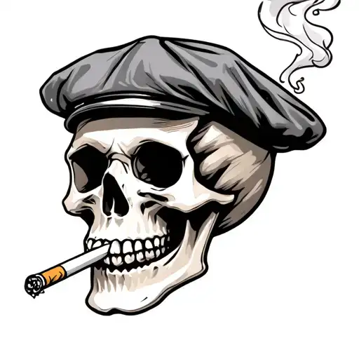 Skull With An Irish Flat Cap And A Cigarette Smoke Forming